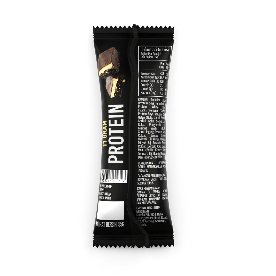 GORILLA Muscle Bar, back of pack with nutrition information