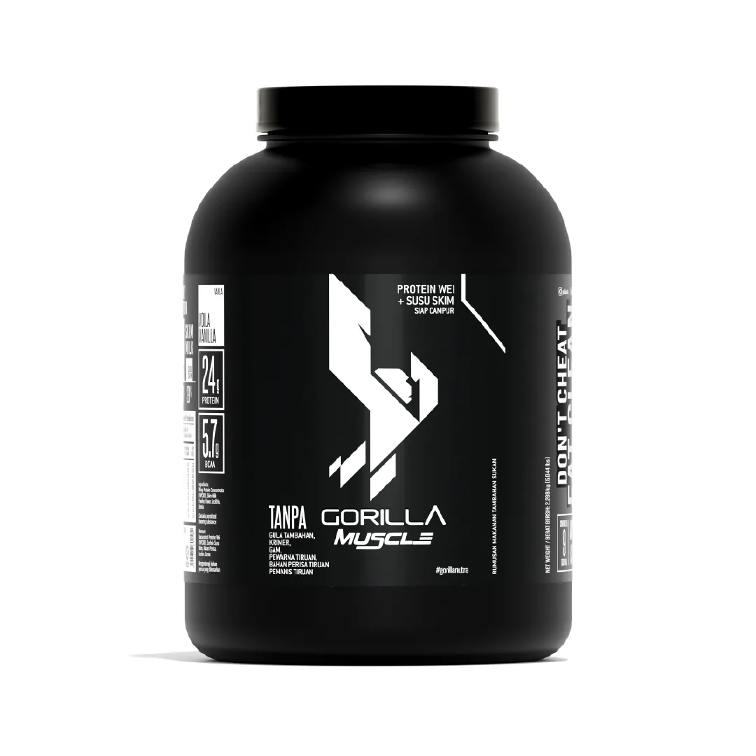 GORILLA Muscle Whey Protein, Voila Vanilla, front of tub